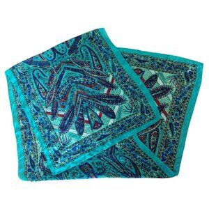 Vintage Silk Scarf Paisley MCM Indian Long Wrap Headband Boho Feathers Festival
